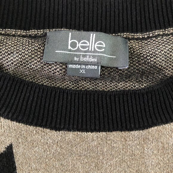 Belle By Belldini Womens Size XL Houndstooth Gold Button Shoulder Trim Sweater - Picture 5 of 8